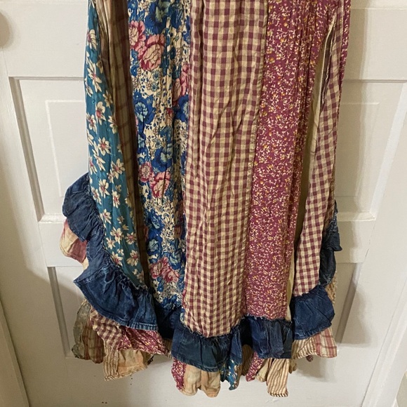 Young Threads Patchwork Midi Dress | Denim & Floral Boho Cottagecore | Size M - Picture 6 of 7